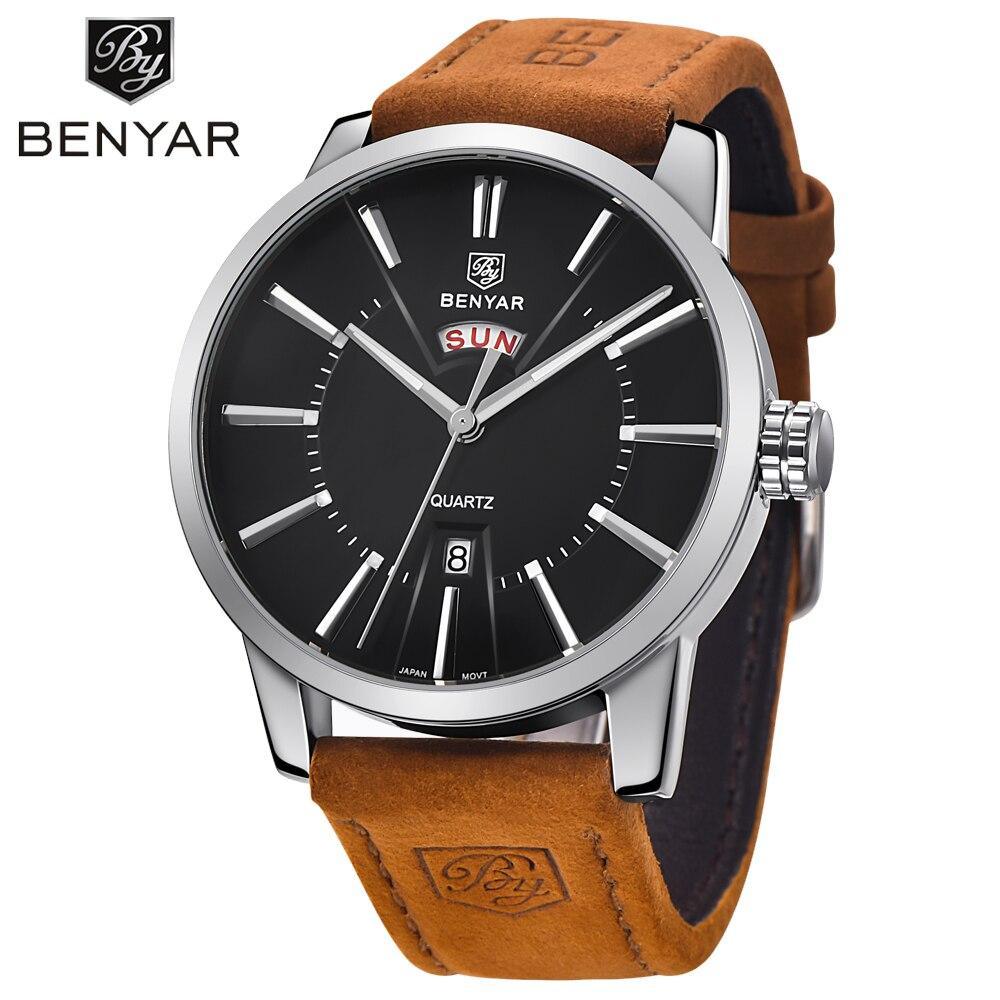Business Fashion Men Watches Brown Luxury Military Leather Band Wristwatches Date Week Display Watch