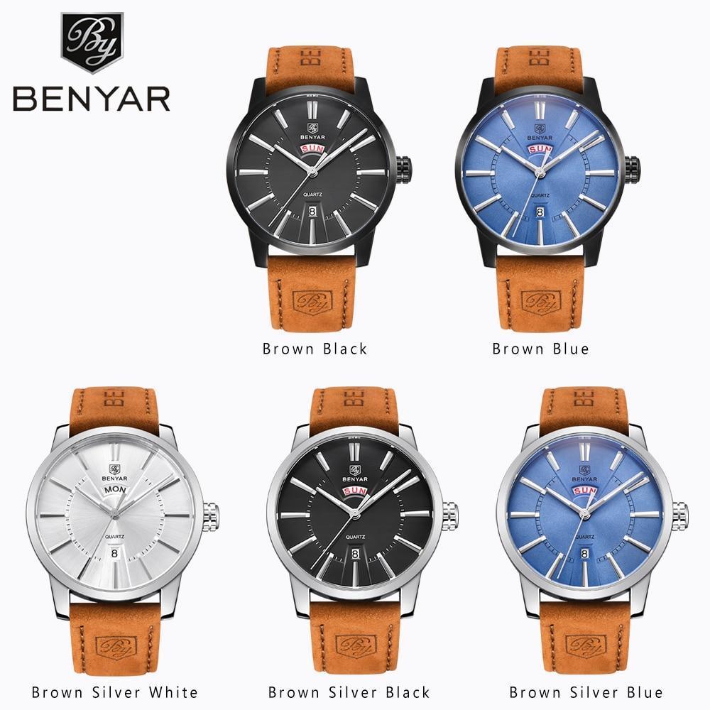 Business Fashion Men Watches Brown Luxury Military Leather Band Wristwatches Date Week Display Watch