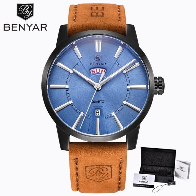 Business Fashion Men Watches Brown Luxury Military Leather Band Wristwatches Date Week Display Watch