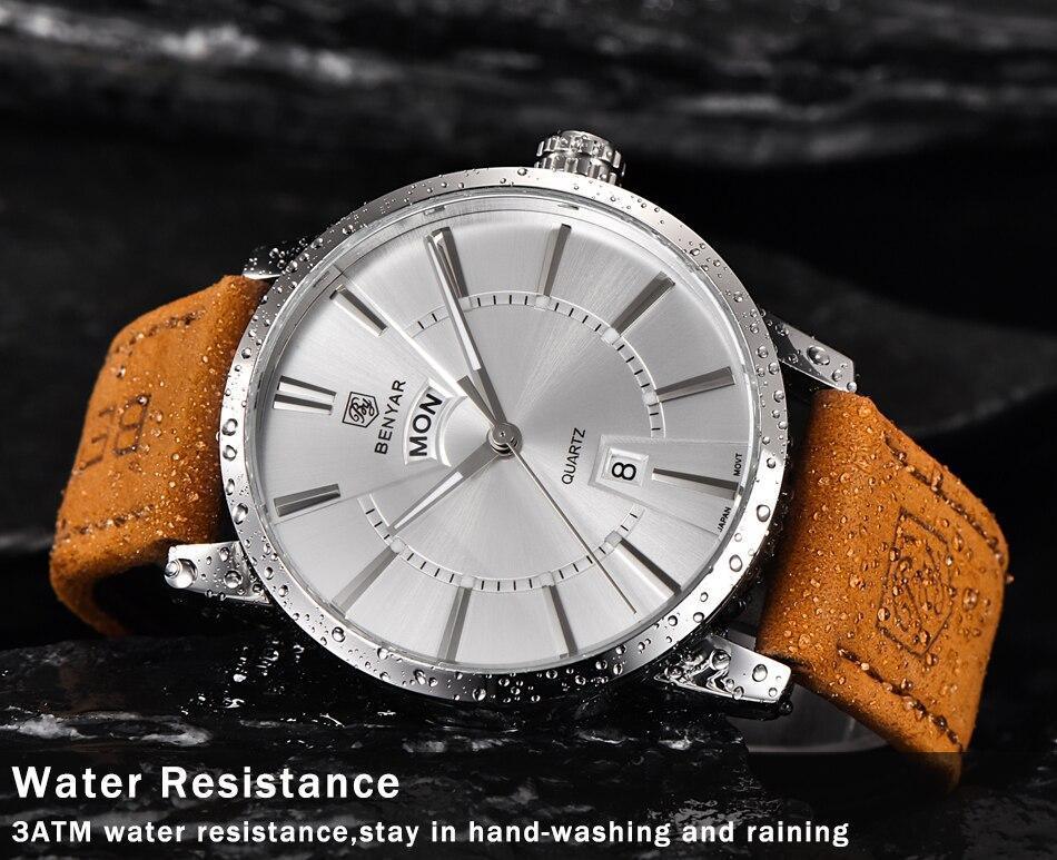 Business Fashion Men Watches Brown Luxury Military Leather Band Wristwatches Date Week Display Watch