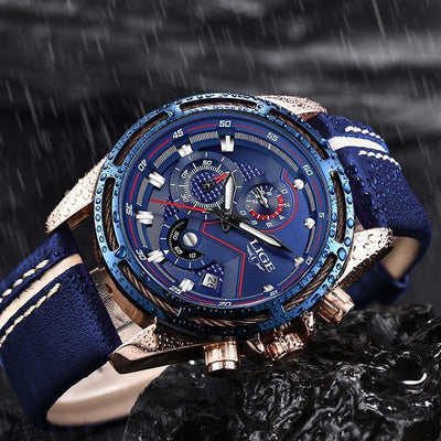 Waterproof Men's Sports Watch With Leather Transparent Belts, Chronometers Day View Perfect Gift