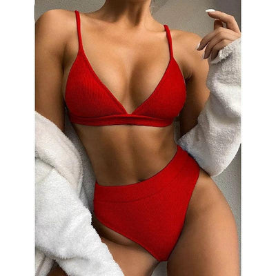 Push Up Bikini Set Swimsuits High Waist Swimwear Women Ribbed Bathing Suits Brazilian Bikinis Swimsuit for Women Bottom Triangle Bikinis Top Bathing Suit