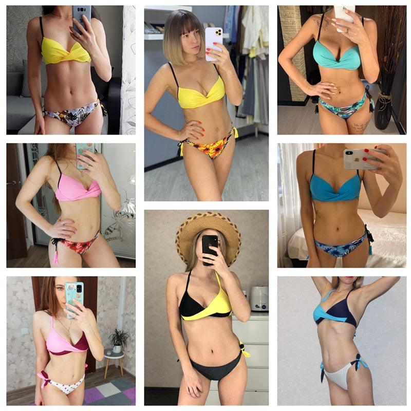 Push Up Bikinis 2022 New Swimwear Women's Bikini Swimsuits Floral Printed Bathing Suits for Women 2 Piece Bikini Women Floral Print Bikini Sets Swimsuit Beach Wear Bathing Suit Female Two Pieces
