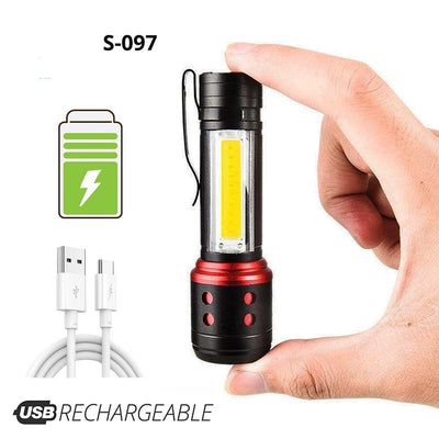 Rechargeable Adjustable LED Flashlight with Worklight Mini LED 4 Lighting Modes Flashlight with Water-Resistant COB Side Light Portable Zoomable High Lumens Lamp For Camping Hiking