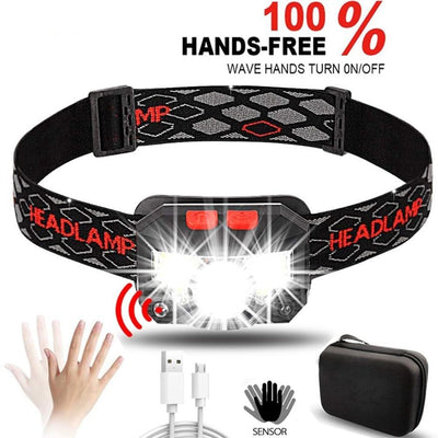 Rechargeable Powerful USB LED High Lumen Headlamp Ultra-Light Bright Headlight Waterproof Sensor Head Light For Outdoors Camping Running Hiking Biking Fishing
