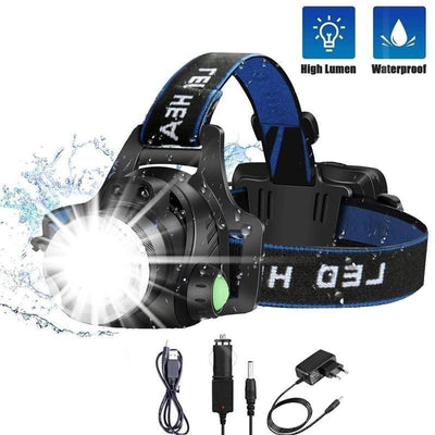 Rechargeable Ultra-bright High Lumen LED Headlamp Hands-Free USB Zoomable Headlight Waterproof Super Bright Head Lights For Fishing Camping Hiking Riding JoggingTorch Flashlight
