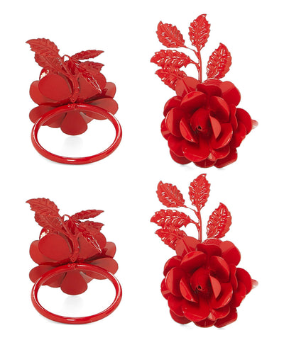 Vibhsa Red Rose Napkin Rings | Set of 4, Handcrafted