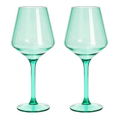 Floating Wine Glasses for Pool - Set of 2-15 OZ Shatterproof Poolside Wine Glasses, Tritan Plastic Reusable Stemware, Beach Outdoor Cocktail, Wine, Champagne, Water Glassware - Spring Summer (Green)