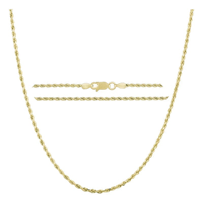 Italian Solid Sterling Silver Yellow Gold Diamond Cut Rope Chain 16-18-20-22-24 Inch