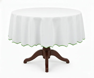 White Round Cloth Tablecloths - Scalloped Edge