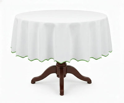 White Round Cloth Tablecloths - Scalloped Edge