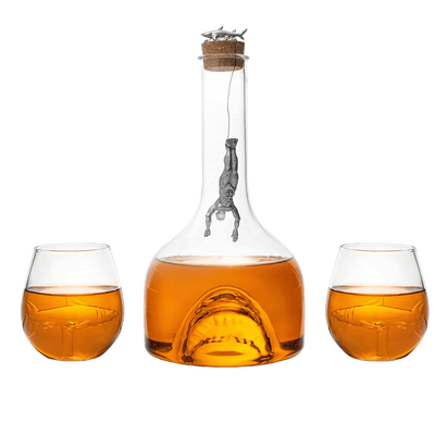 Shark Wine & Whiskey Decanter & Glasses Set by The Wine Savant - 1000ml Shark Decanter with 2 10oz Glasses - Shark Figurine, Aquatic Home Decor, Whiskey Gifts for Sea Lovers, Nautical Gifts, Gift Set