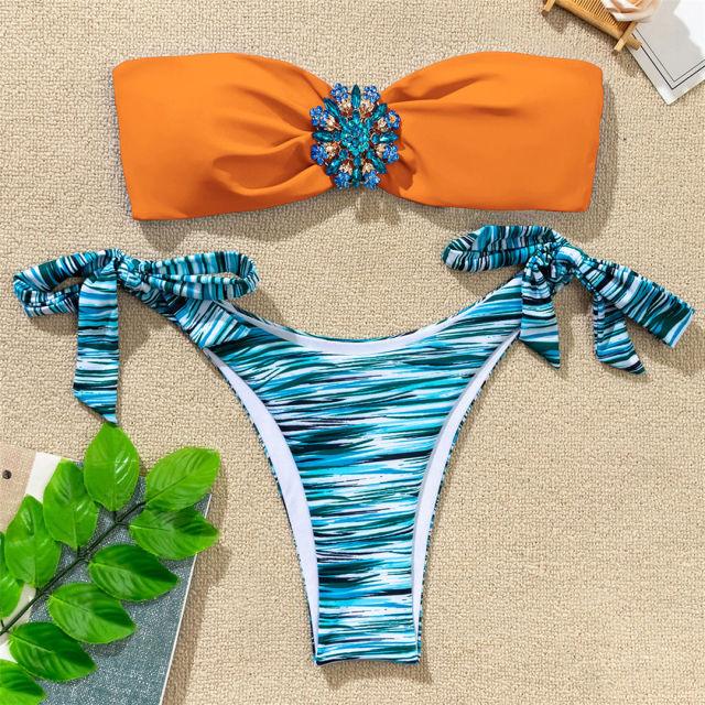 Shiny Rhinestone Strapless Bikini Female Women 2PCS Shiny Diamond Bikini Set Bra Swimsuit Bathing Suit Swimsuit Women Swimwear Two-pieces Luxury Bikini Set Bather Bathing Suit Swimwear