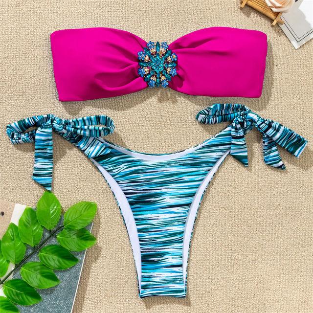 Shiny Rhinestone Strapless Bikini Female Women 2PCS Shiny Diamond Bikini Set Bra Swimsuit Bathing Suit Swimsuit Women Swimwear Two-pieces Luxury Bikini Set Bather Bathing Suit Swimwear