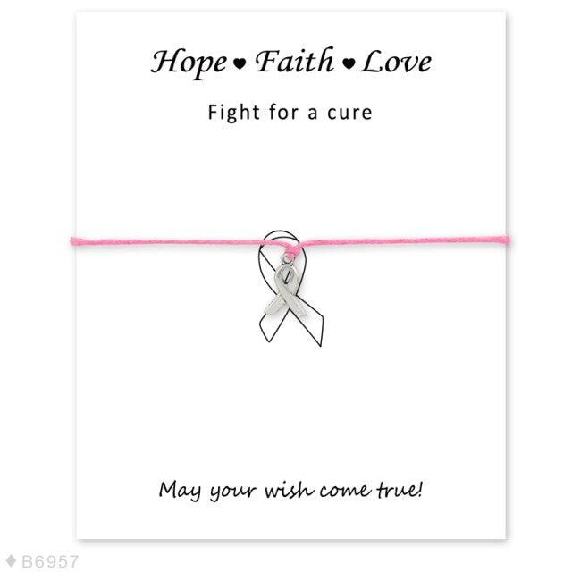 Silver Hope Faith Love Ribbon Skin Friendly Charm Bracelets Adjustable Motivational Cord Stainless Steel Bracelets Comfortable Jewelry Inspirational Gifts Bracelets For Women