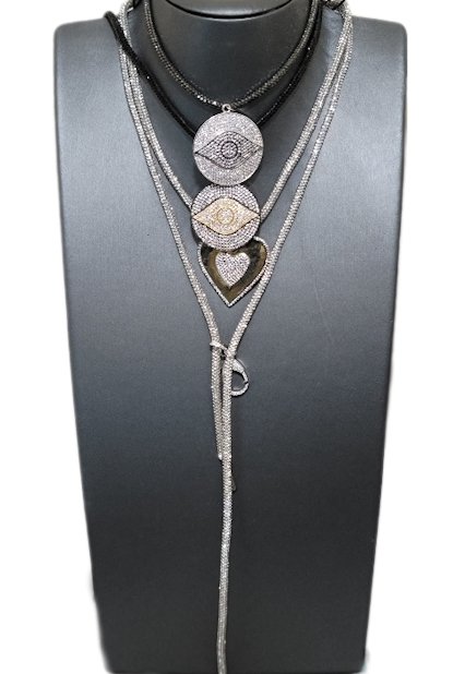 Silver Rhinestone Cord Necklace