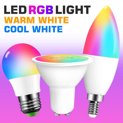 Smart For Home LED Light Bulb E27 E14 GU10 B22 220V 110V Spot Magic Changeable Lamp Lampada+IR Control Decoration RGB White Compatible with Alexa Google Home, RGBCW Smart GU10 Bulb, WiFi Smart LED Spot Light Bulb Indoor Decoration