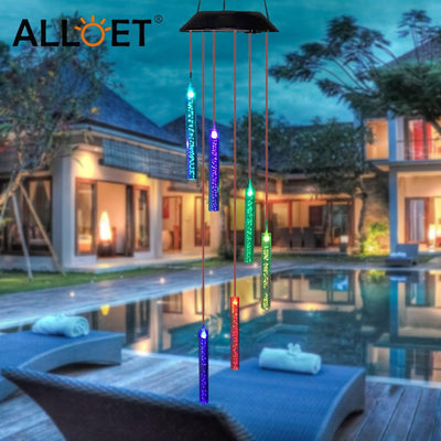 Smart LED Solar Powered Wind Chime Lamp 6 Bubble Column Waterproof Outdoor Landscape Wind Bell Light Water Courtyard Garden Hanging Outdoor Lights Unique Decor Gifts For Wife Mom Grandma Neighbors