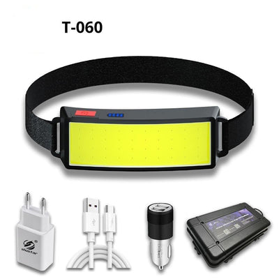 Soft Light Headlamp Flashlight LED Headlamp Adjustable Strap With COB Wick Headlight Beads Wide Range of Lighting Perfect Head Light For Camping Hiking Running Built-in Rechargeable Lithium Battery