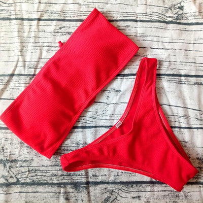 Solid Bikini Swimsuit Women Bikini Set Off Shoulder Swimwear Two Piece Strap Bikini Sets for Women High Waist Teens Bathing Suits Off Shoulder Swimsuit Beachwear