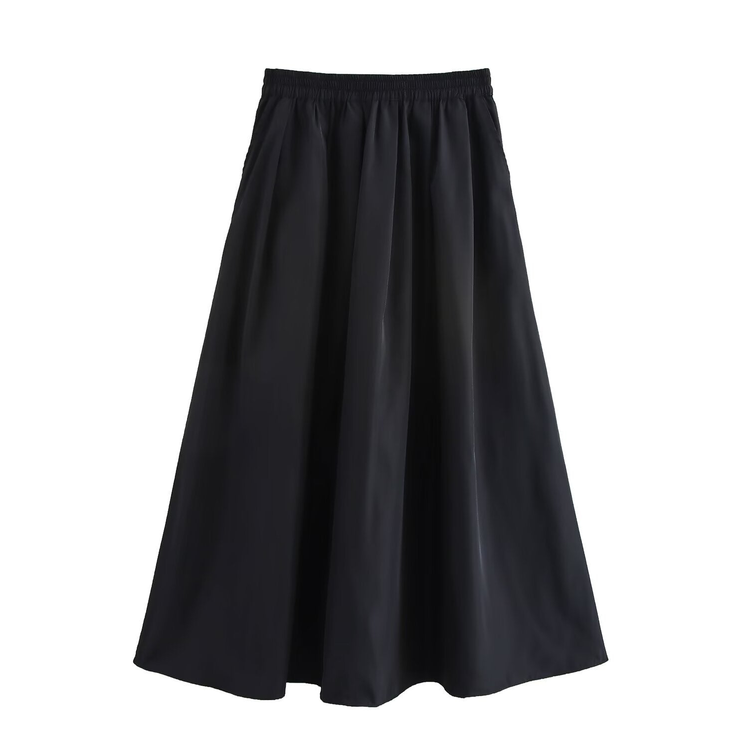 Solid color short shirt wide swing MIDI skirt