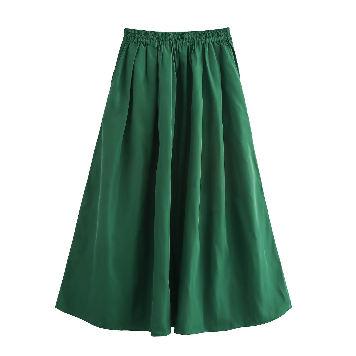 Solid color short shirt wide swing MIDI skirt