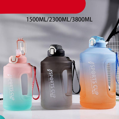Sport 2l Water Bottle Reminder Plastic Straw Water Bottle Fitness Big Bottles 1500ML / 2300ML / 3800ML 2 liter Sports Drinking Bottle Reusable Easy Clean Sealing Water Bottle with Lanyard for Hiking