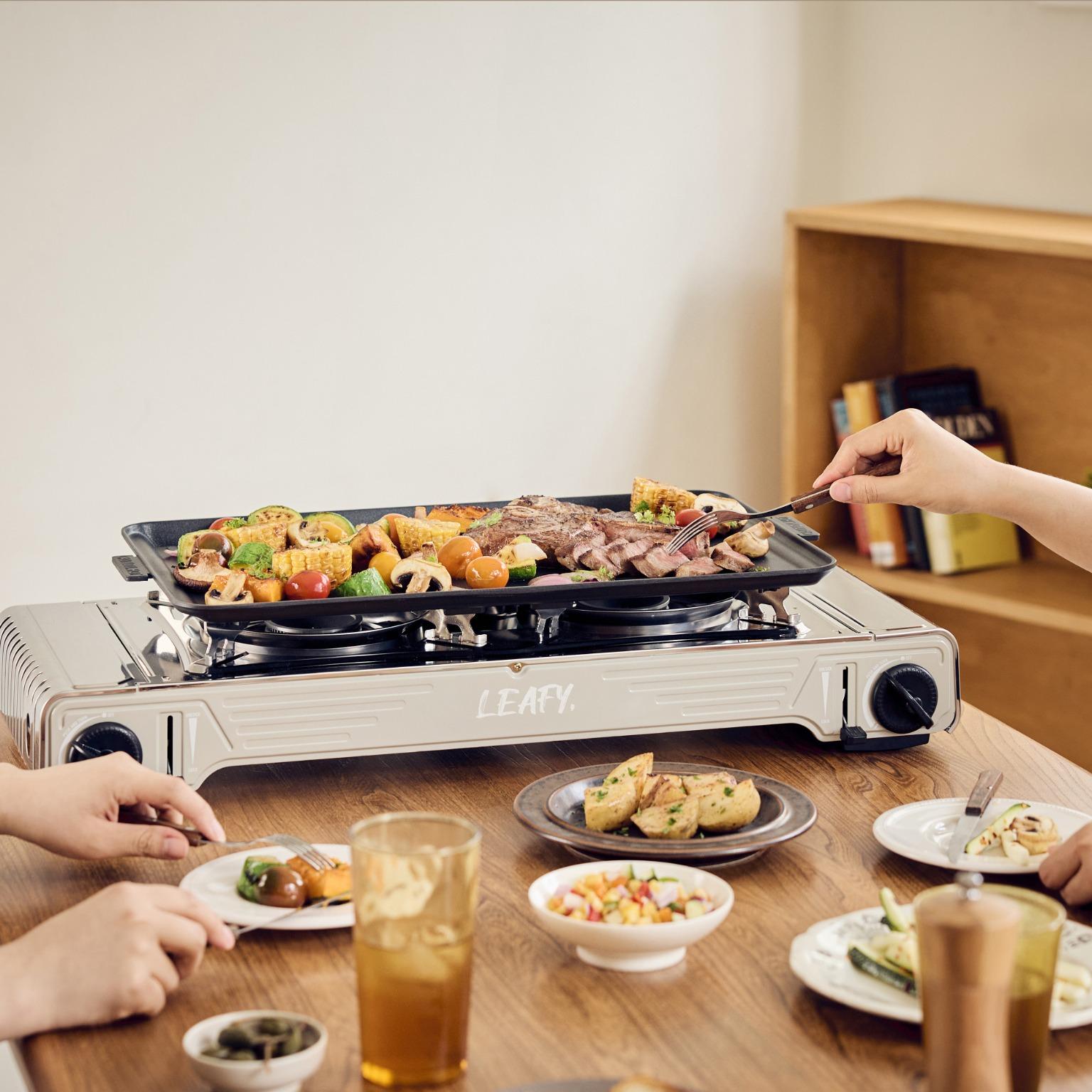 Leafy, Butane Gas Twin Burner Chef Gas Stove with Case (15,000 BTU) (gas cartridge not included)