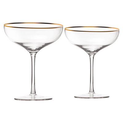 The Wine Savant Colored Crystal Gilded Rim Coupe Glass, Large 9oz Cocktail & Champagne Glasses 2-Set Vibrant Color Short Gold Vintage Tumblers, No Stem Margarita, Glassware Gift Idea (Gold Rimmed)