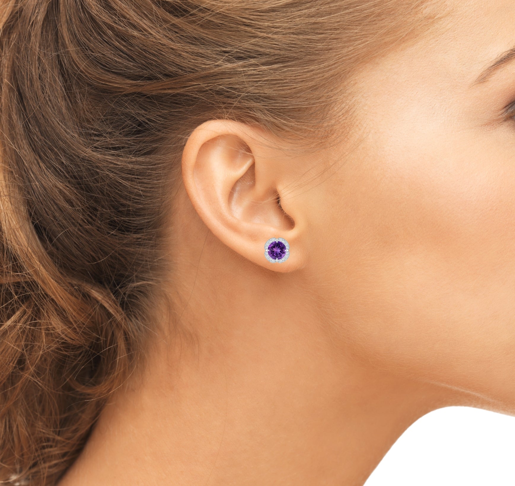 925 Sterling Silver Amethyst Halo Studs