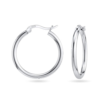 925 Sterling Silver Classic French Lock Hoop Earrings, 15mm-20mm, Hypoallergenic, Perfect for Men Women and Girls