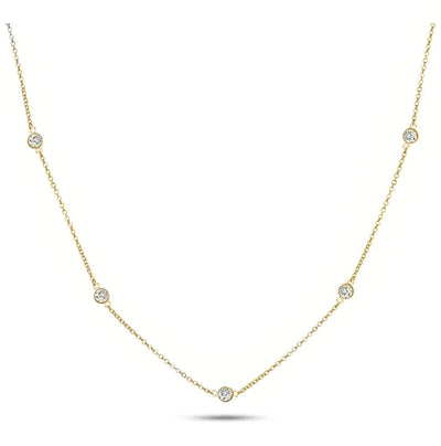 Solid Sterling Silver Round Cut Station Necklace