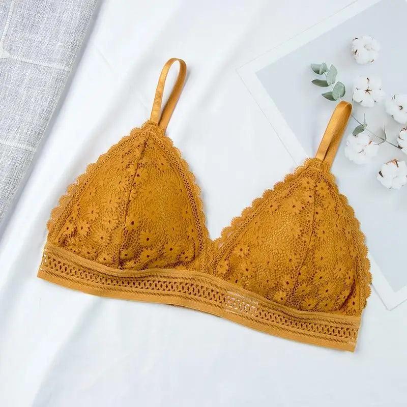 Stunning Hot Look Women's Lace Bra No Steel Ring Beauty Back comfor Wrapped Chest Comfortable Daisy Brassiere Stretch Triangle Cup Padded Underwear 1/2Pcs