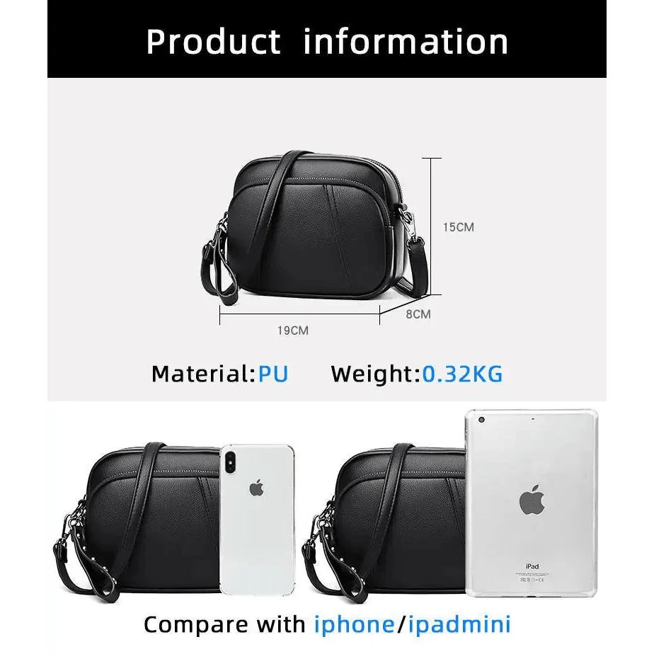 Stylish Soft Leather Women's Cross-body Bags Shoulder Bag Small Casual with Detachable Adjustable Strap Large Capacity