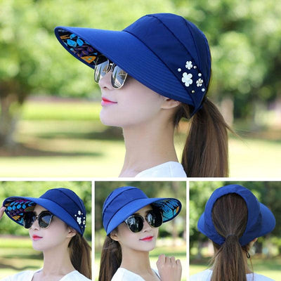 Summer Modern Adult Hats For Women Foldable Sun Hat Women's Adjustable Packable Roll-Up Visor Flower Hat Outdoor Female Casual Baseball Cap For Sport