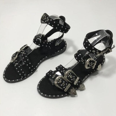 Summer Multiple Buckle Sandals Ankle Wrap Women Sandals Open Toe Metal Back Strap Flat Heels Flat Sandals Open Toe Summer's Sandals For Women Cute Open Toes Ankle Strap Flexible Summer Flat Sandals
