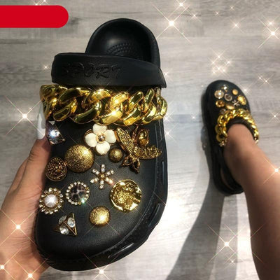Summer Women Slippers Shoes With Charms Jewelry Garden Shoes Wedges Platform Sandals Antiskid Clogs Crystal Shoe Charms For Clog Sandals Jewelry Pearl Rhinestones Diamond Bling Shoe Decoration Fits Hole Shoes For Women