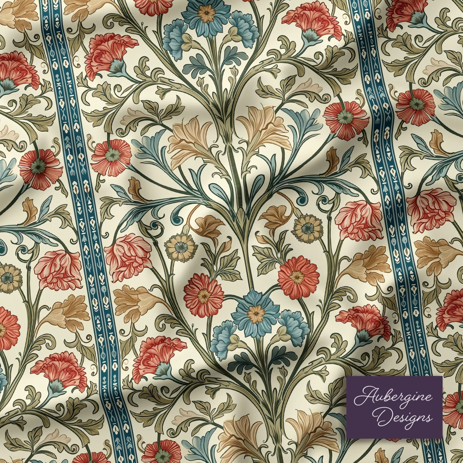 Window Curtain Set - Cotton Blend (2 Panels) | Summer Bouquet | William Morris Inspired Collection