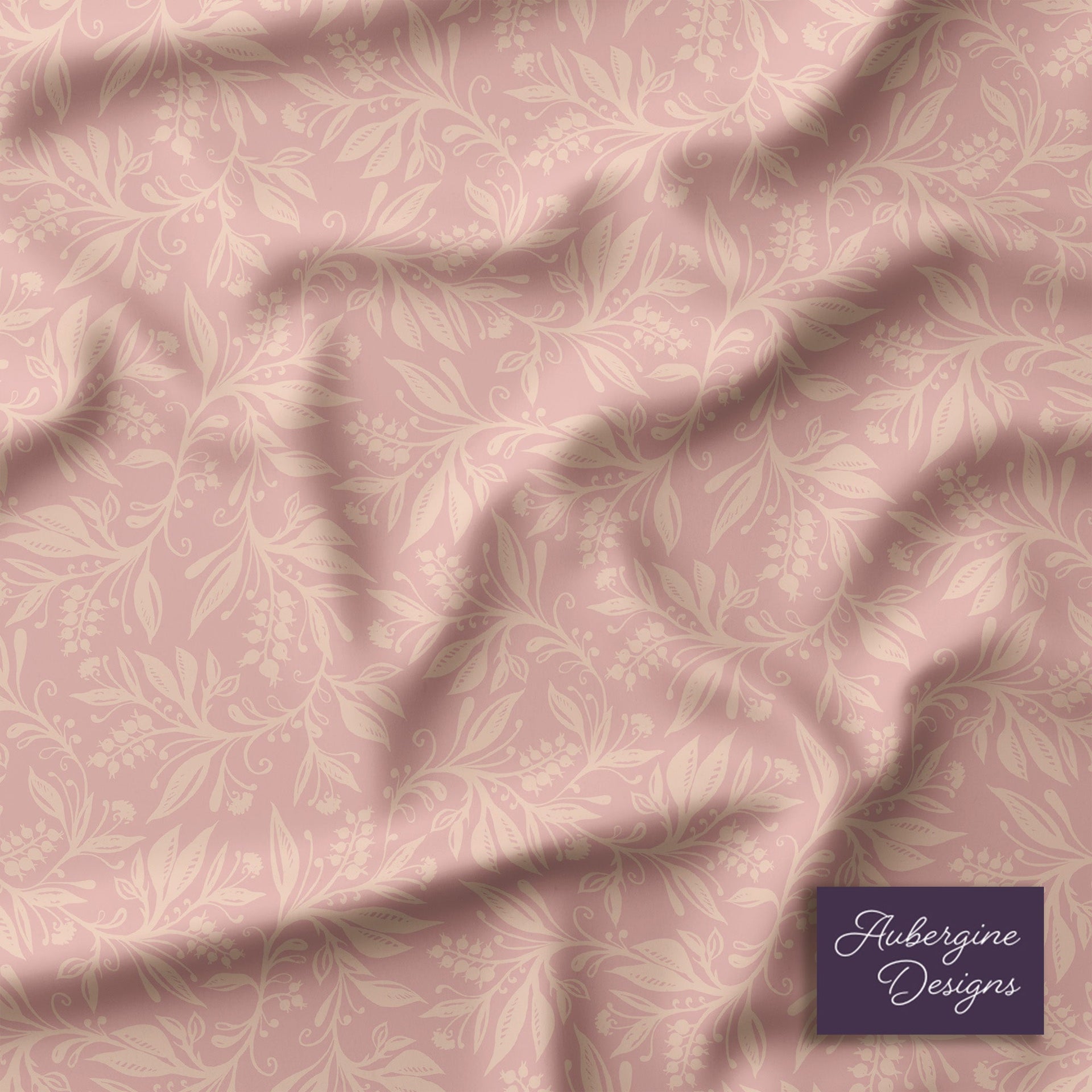 Window Curtain Set - Cotton Blend (2 Panels) | Blush & Grey Floral | William Morris Inspired Collection