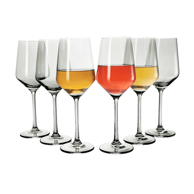 Colored Wine Glass Set, 12oz Glasses Set of 6 Baby Shower Gender Reveal Boy or Girl Decor Baby Announcement Unique Italian Style Tall Stemmed for White & Red Wine Elegant Glassware (Smoke Grey)