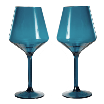 Floating Wine Glasses for Pool - Set of 2-15 OZ Shatterproof Poolside Wine Glasses, Tritan Plastic Reusable, Beach Outdoor Cocktail, Wine, Champagne, Water Glassware Spring Summer (Muted Blue)