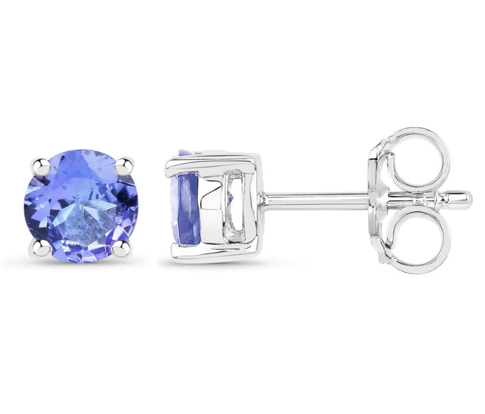 Tanzanite Jewelry Bundle: Solid 925 Sterling Silver Round Tanzanite Studs Earrings, 14K White Gold Plated Round Tanzanite Tennis Bracelet