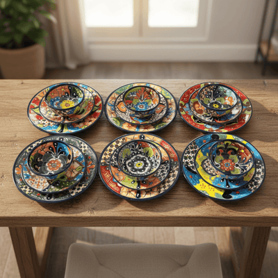 20-Piece Talavera Dinnerware Set | Handmade Floral Tableware (Seats 6)