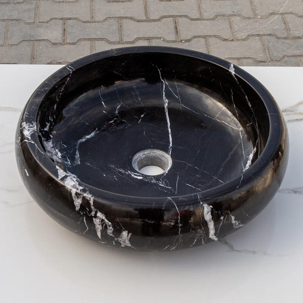 Natural Stone Toros Black Marble Vessel Sink Bowl Polished (D)16