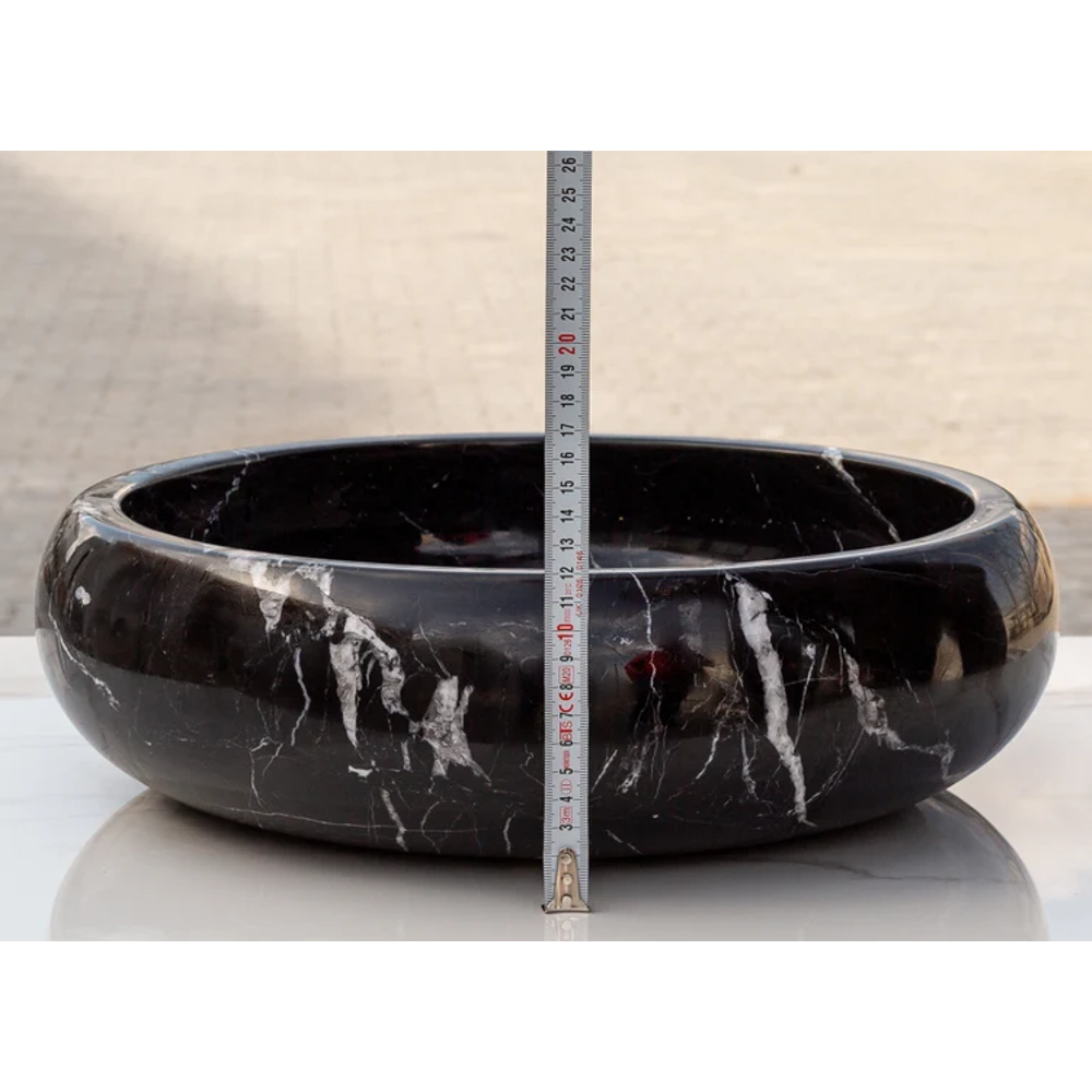 Natural Stone Toros Black Marble Vessel Sink Bowl Polished (D)16