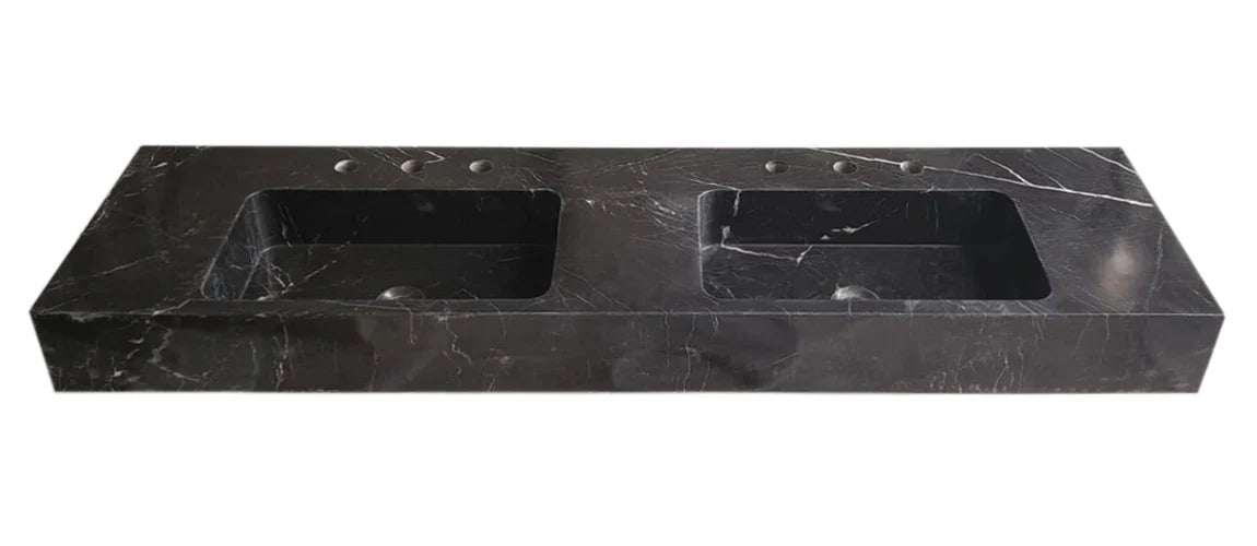 Toros Black Marble Double Sink Wall-mount Bathroom Sink Polished (W)18