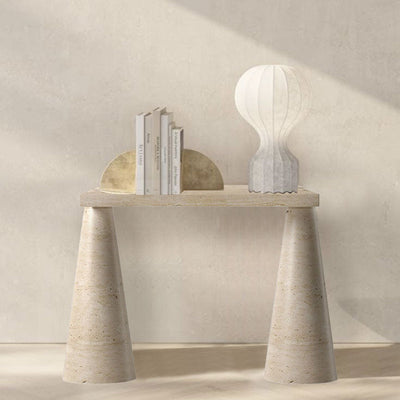 Troia Light Travertine Designer Cone Shape Legs Console Polished