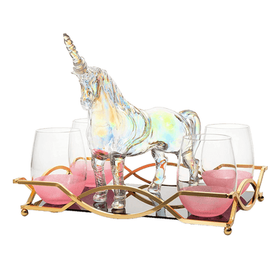 Iridescent Unicorn Wine Whiskey Decanter Set 750ml With 4 Pink Sparkle Glasses for Wine, Whiskey, Scotch, Tequila or Any Drink by The Wine Savant - Unicorn Gifts, Unicorn Lovers, 14