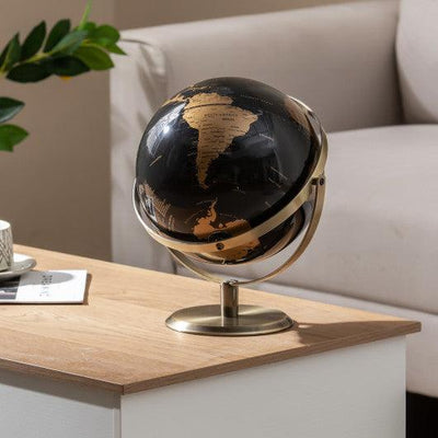 9-Inch Metallic Black World Globe with Metal Stand-Golden