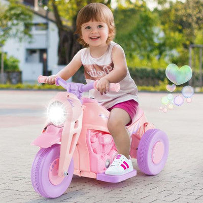 6V Kids Electric Ride on Motorcycle with Bubble Maker and Music-Pink and Purple